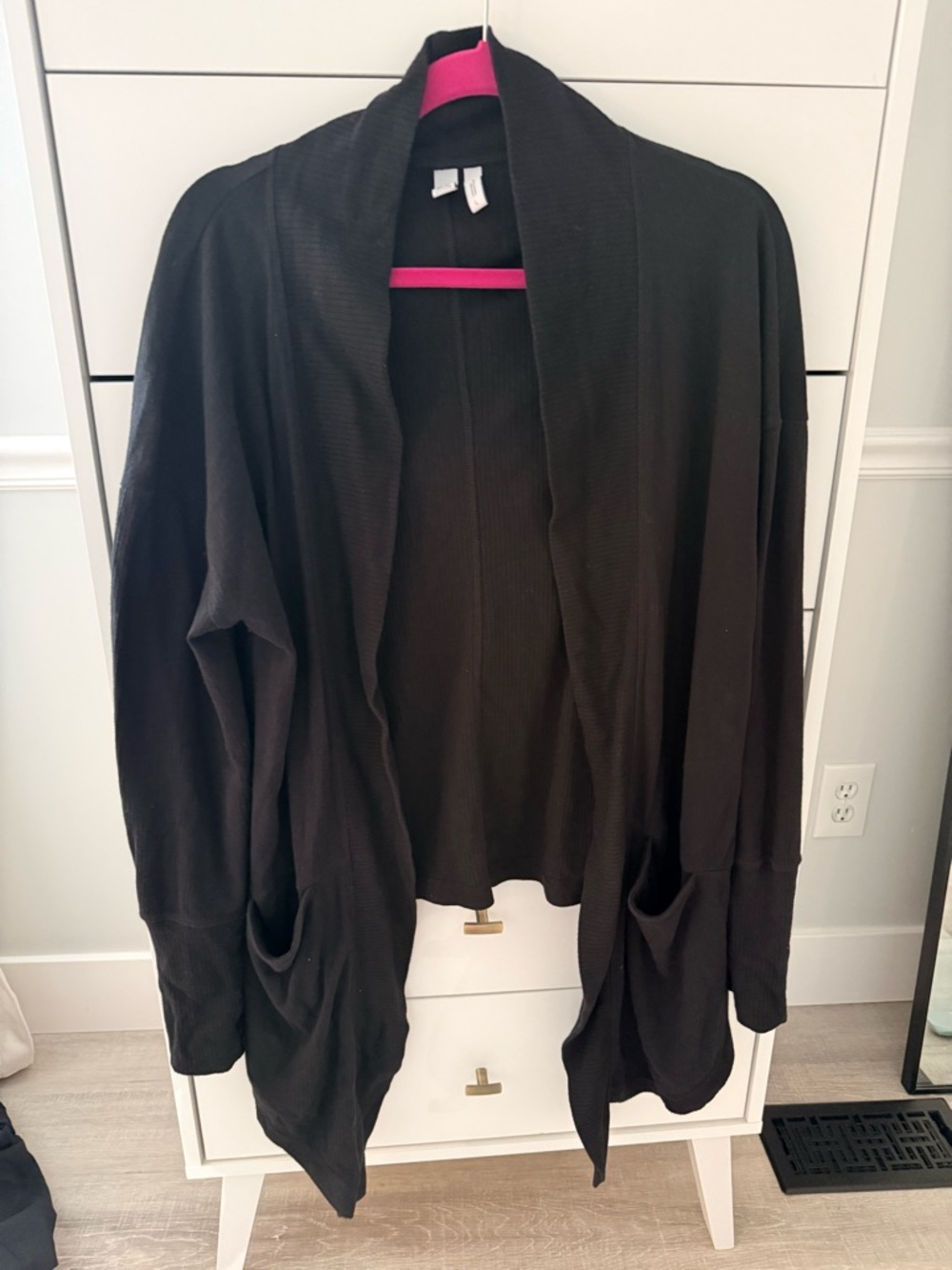 Zella Women's Black Open-Front Draped Cardigan- Size L